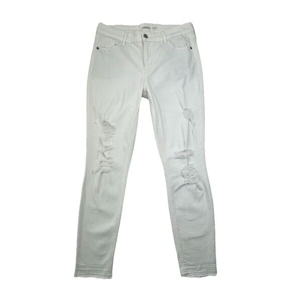 Old Navy Rockstar Super Skinny Jeans Size 10 White Mid Rise Distressed Raw Hem - Picture 1 of 9